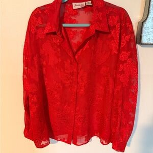 Scarlet Floral Lace Button-Up Blouse